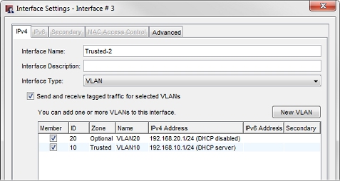 Capture d'écran de la boîte de dialogue Paramètres de l'interface.