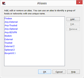 Capture d'écran de la boîte de dialogue Alias