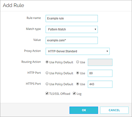 Capture d'écran d'une règle de contenu avec le Déchargement TLS/SSL activé dans Fireware Web UI