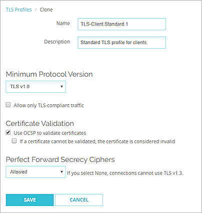 Capture d'écran d'un profil TLS client