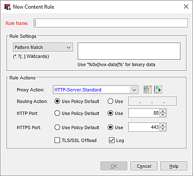 Capture d'écran de la boîte de dialogue Nouvelle Règle de Contenu de Policy Manager