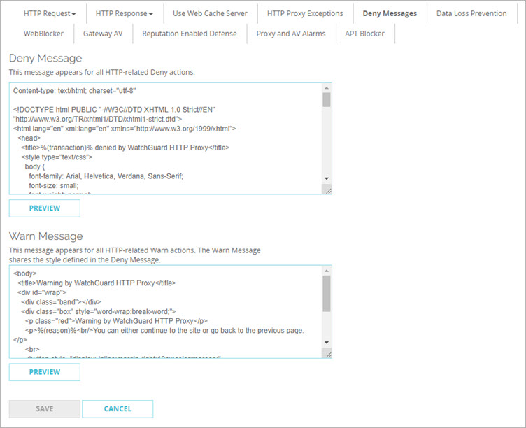 Capture d'écran du message de refus de l'action de proxy du client HTTP