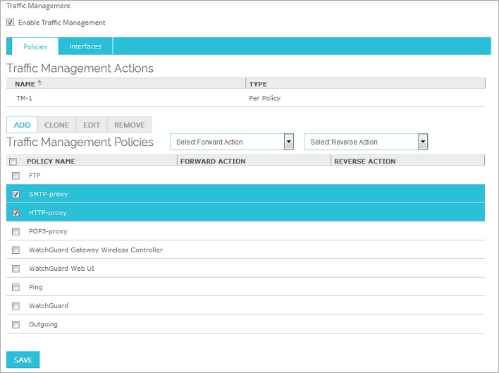 Page Gestion du trafic, affichant les stratégies et les actions