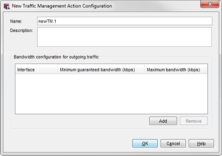 Boîte de dialogue Configuration d'une nouvelle action de gestion du trafic