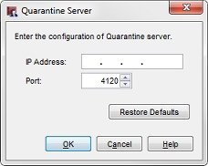 Capture d'écran de la boîte de dialogue de Quarantine Server