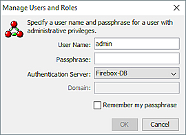 Capture d'écran de la boîte de dialogue de connexion Gérer les Utilisateurs et les Rôles