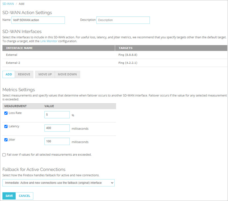 Screen shot of the SD-WAN configuration