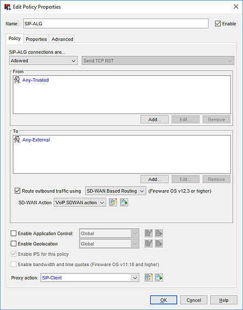 Screen shot of a policy configured for SD-WAN routing