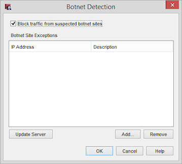 Capture d'écran de la boîte de dialogue de Botnet Detection