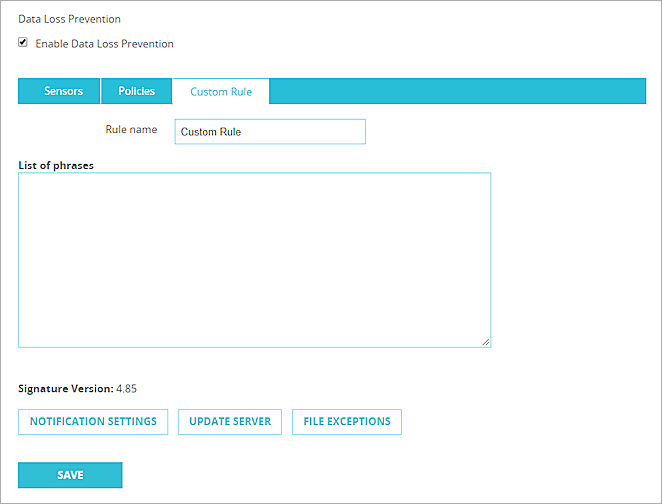 Capture d'écran de la page Data Loss Prevention, onglet Stratégies