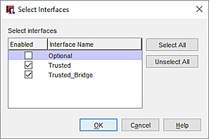 Capture d'écran de la boîte de dialogue Sélectionner des Interfaces