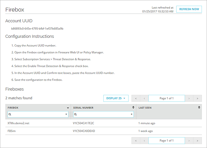 Capture d'écran de la page Configuration du Firebox