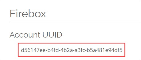 Capture d'écran de l'UUID du Compte de la page Configuration du Firebox