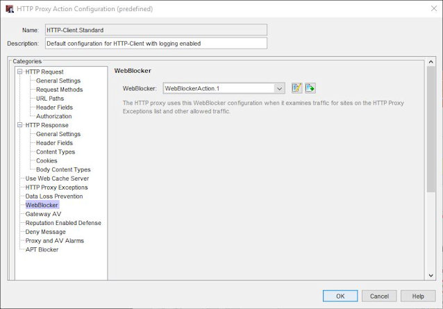 Capture d'écran de la boîte de dialogue Modifier la configuration de l'action de proxy