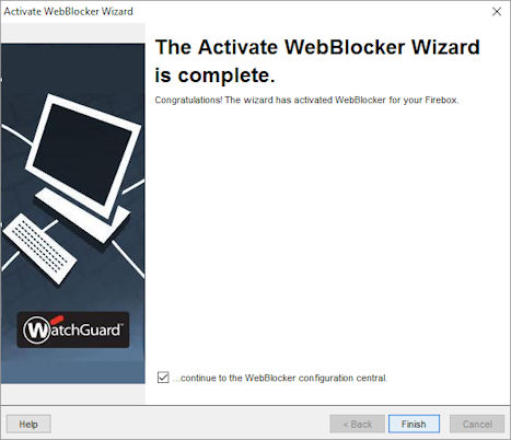 Capture d'écran de la page Activate WebBlocker Wizard est terminé.