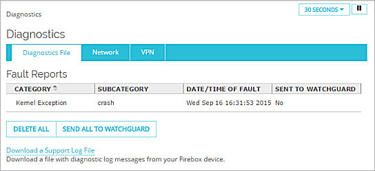 Capture d'écran de la page Fichier de Diagnostic