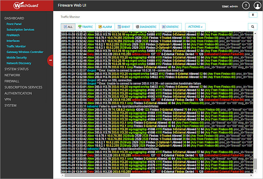 Capture d'écran de la page Traffic Monitor