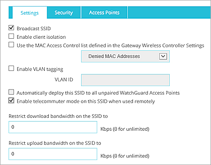 Capture d'écran de la page de configuration SSID de Fireware Web UI