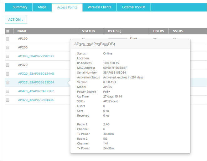 Screen shot of the pop-up details for an AP