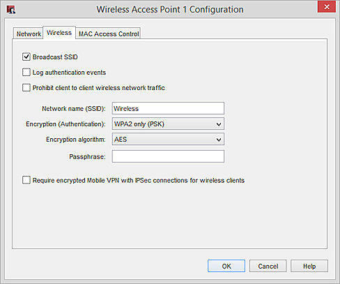 Capture d'écran la boîte de dialogue Configuration de point d'accès sans fil