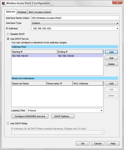 Capture d'écran la boîte de dialogue de configuration Invité sans fil