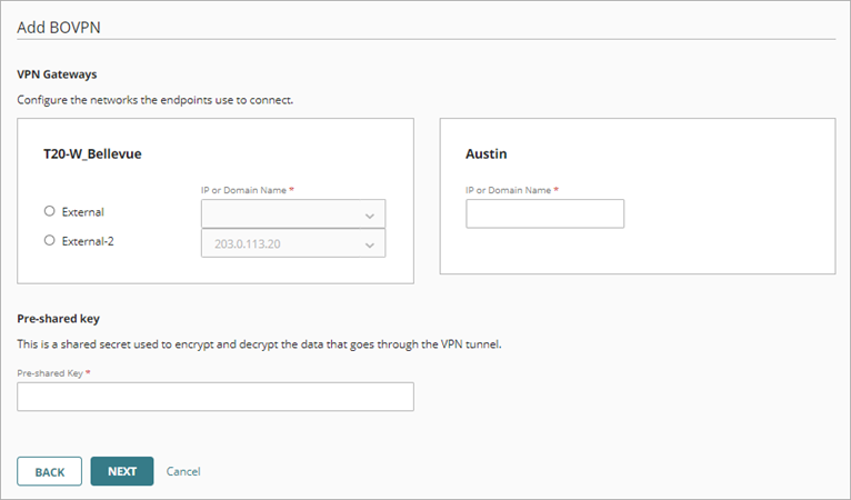 Screen shot of the VPN Gateways and Pre-shared key settings