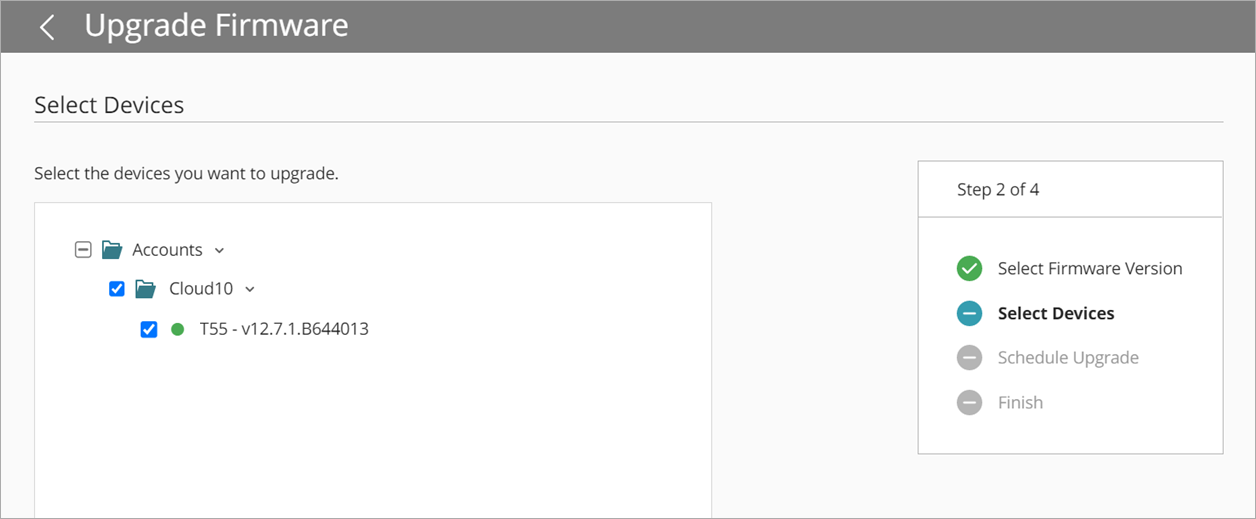 Screen shot of Upgrade Firmware wizard, Select Devices