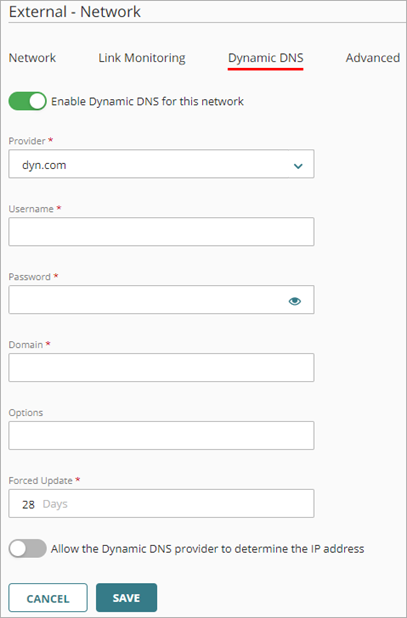 Screen shot of the dynamic DNS configuration in WatchGuard Cloud