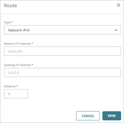 Screen shot of the Route settings