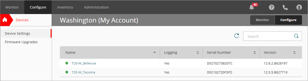 Screen shot of WatchGuard Cloud Device Settings page