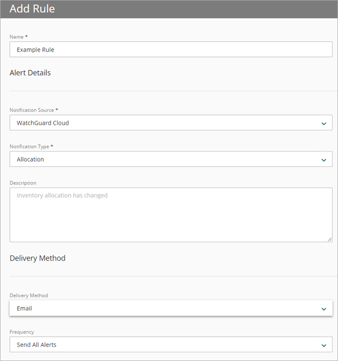 Screen shot of WatchGuard Cloud, Add Rules page