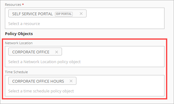 Screenshot of the Policy Objects selection on the Add Policy page.