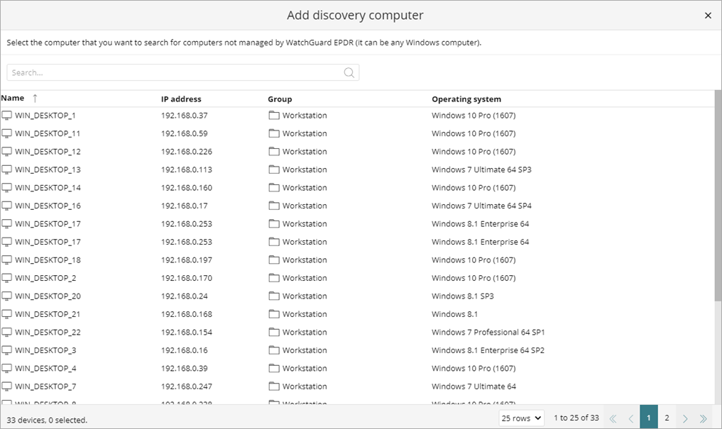 Screen shot of WatchGuard Endpoint Security, Add Discovery Computer