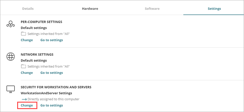 Screen shot of WatchGuard Endpoint Security, Computer details, configure settings