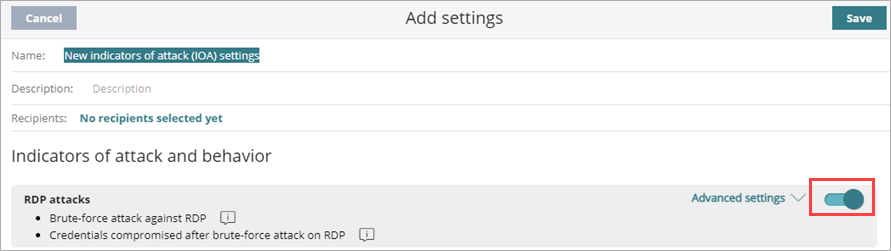 Screen shot of WatchGuard Endpoint Security, Add Indicators of Attack settings