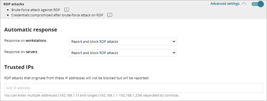 Screen shot of WatchGuard Endpoint Security, Indicators of Attack Advanced Settings