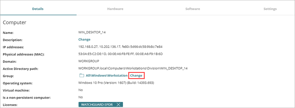 Screen shot of WatchGuard Endpoint Security, Computer details tab
