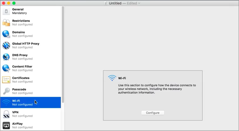 Screen shot of Wi-Fi configuration message. 