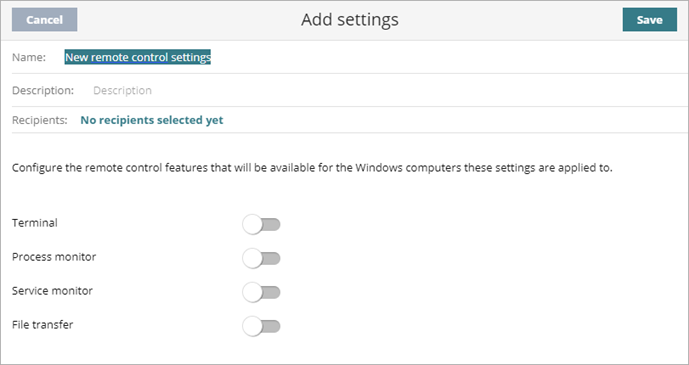 Screen shot of Advanced EPDR, Remote Control settings