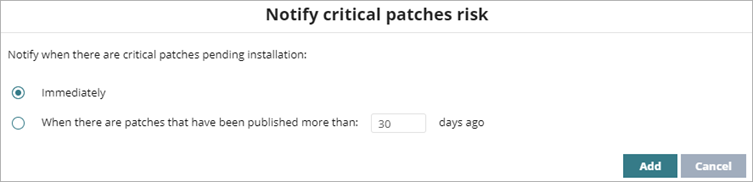 Screen shot of Notify Critical Patches Risk settings. 