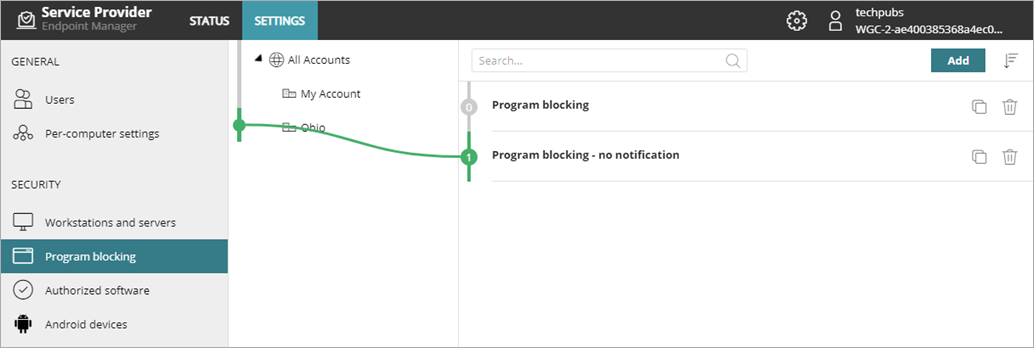 Screen shot of WatchGuard Endpoint Security, assign settings