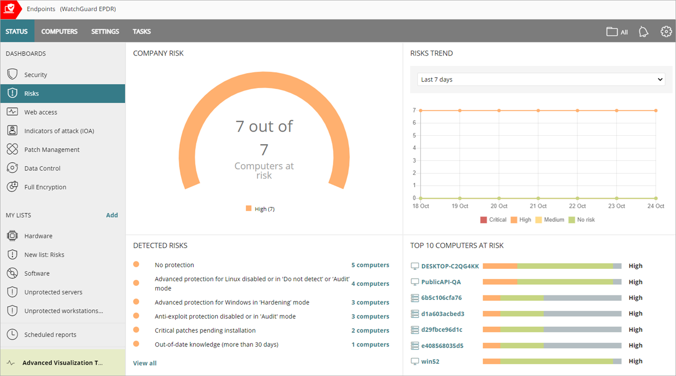 Screen shot of Risks dashboard