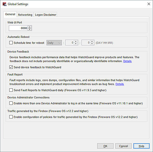 Screen shot of the Global Settings dialog box, General tab