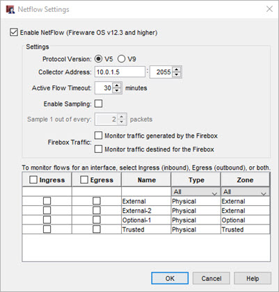 Screen shot of the Netflow Settings dialog box