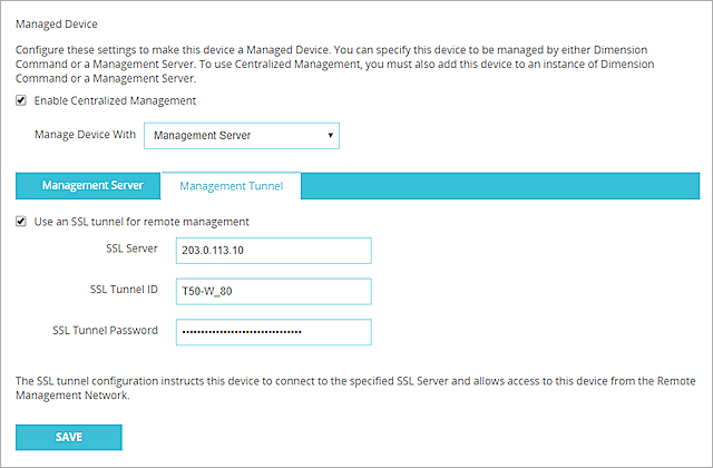 Screen shot of the Management Tunnel tab