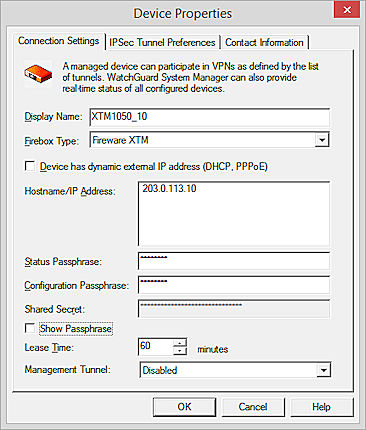 Screen shot of the Device Properties dialog box