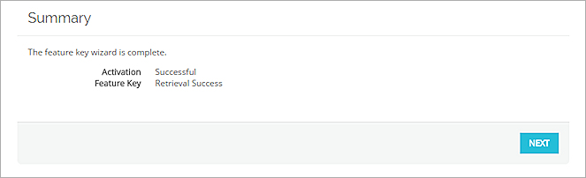 Screen shot of the Feature Key wizard Summary page