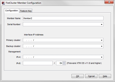 Screen shot of the FireCluster Member Configuration — Add member dialog box