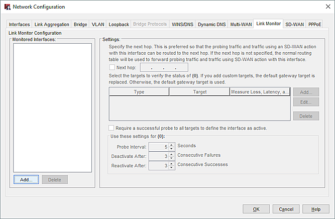 Screen shot of the Link Monitor configuration in Policy Manager