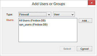 Screen shot of the Add Authorized Users or Groups dialog box